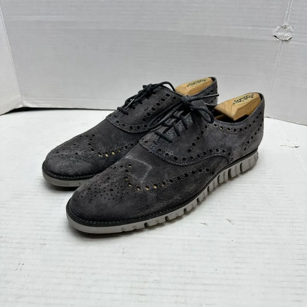 Cole Haan ZEROGRAND Shoes Mens 9.5 M BT Gray Leather Wingtip Oxfords
